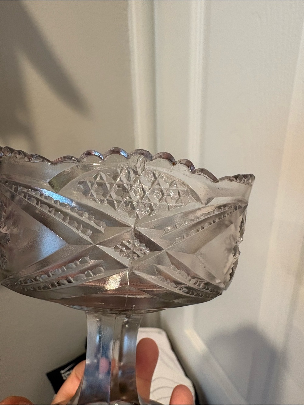 Vintage Early American Pattern Cut Glass Pedestal Compote Bowl - Picture 7 of 16